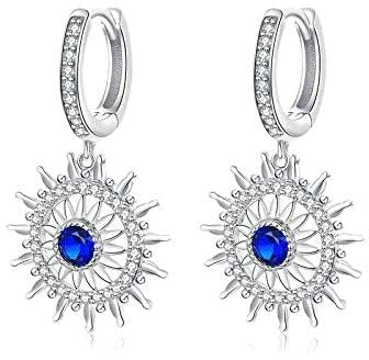 Chrysanthemum Drop Earrings For Women Blue Stone Radiant Flower Dangle Earring Wedding Engagement Luxury Jewelry