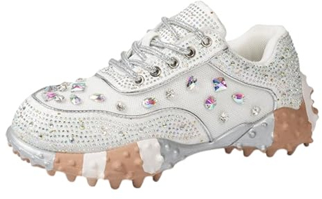 Damsneakers glänsande damskor med strass, snörning, låg skaft, mjuk sula, tjock sula, fritidsskor, sommarskor damer bekväma