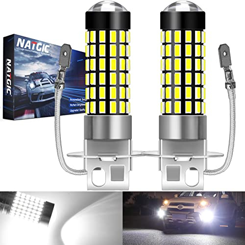 NATGIC Lampadine a LED H3 Xenon White 1800LM 3014SMD Chipset 78-EX con obiettivo Proiettore per luce di marcia diurna Luce per guida automobilistica, 6500K, 12-24V (2-Pack)