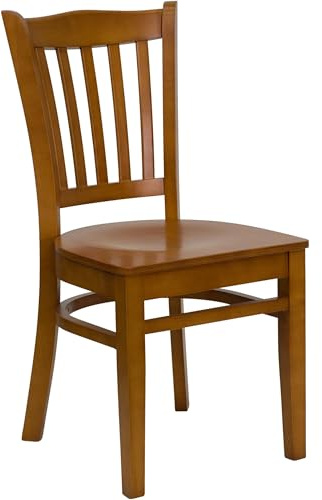 BOWERY HILL Traditional Wood Restaurant Dining Chair, Cherry Finish, 17.75 Seat Height, Solid European Beech Hardwood, Vertical Slat Back, Durable Design for Home Kitchen or Commercial Use