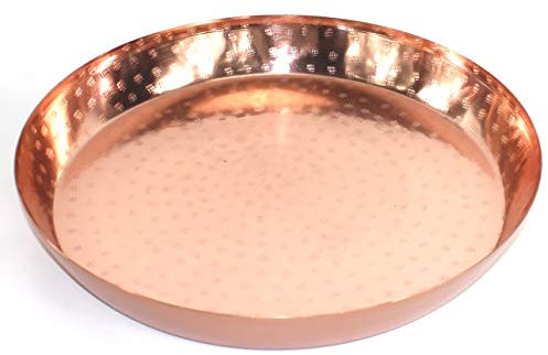 SERVIER-TABLETT Metall Ø 34,5 cm | Rund Hammerschlag-Kupfer-Optik | Deko-Schale Betttablett Schale Kerzentablett