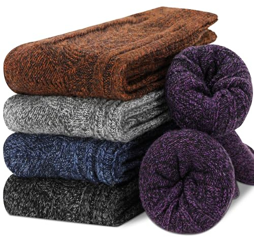 EBMORE Womens Merino Wool Thermal Socks Walking Warm Winter Thick Hiking Comfy Work Soft Boot Winter Cold Socks for Ladies 5 Pack Stocking Fillers(Mix Color B)