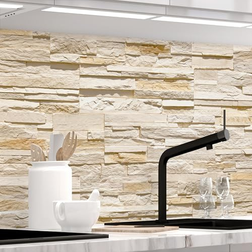 STICKERPROFIS Küchenrückwand STEINWAND ASHLAR (Premium) 60 x 220cm | Spritzschutz & Fliesenspiegel · alle Untergründe · hitzebeständig, abwaschbar · ohne Bohren · 1,8mm Verbundmaterial, Matt