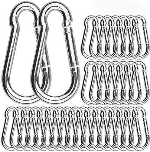 100 Pack 2 Inch Spring Snap Hook M5 Carabiner Clip Galvanized Steel 2In Small Silver Quick Link Clip Keychain for Camping, Hiking, Outdoor and Gym, M5 Bulk Heavy Duty Carabiner Clips