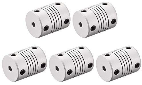 sourcing map 5Stk. 4mm zu 5mm Kupplung Motorsteckerverbindung Silber | Stab Flexibel, Aluminiumlegierung, L25xD19
