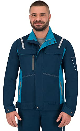 BWOLF Raptor Giacca da Lavoro Uomo 100% Cotone, Tasche Laterali Multifunzionali, Tasche Posteriori e Strisce Riflettenti, Blu, L