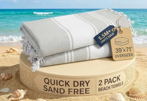 LANE LINEN Extra Large Beach Towel, 2 Pack Beach Towels Oversized, Pre-Washed, No Shrink, Quick Dry Pool Towels, Stylish Light Beach Towel For Women, Absorbent & Sand Free towel, 39x71 - Grey