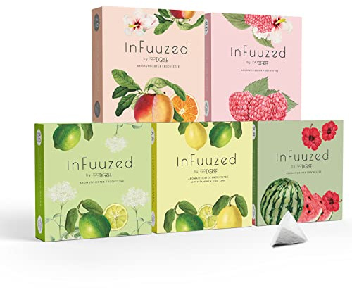 720°DGREE Kalter Tee InFuuzed Probierangebot - 110 Beutel für mind. 55L | 5 Sorten - Echter Geschmack - Kein Zucker, Ohne Kalorien - Natürliches Wasser Aroma - Ideal für die Trinkflasche, Sport, Büro
