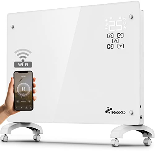 TRESKO Stufa Elettrica Basso Consumo 1500W - Wifi & APP | Stufa Elettrica basso consumo | Termoconvettore con Rotelle | Termosifone Elettrico Portatile | Termoconvettore a Parete con Termostato