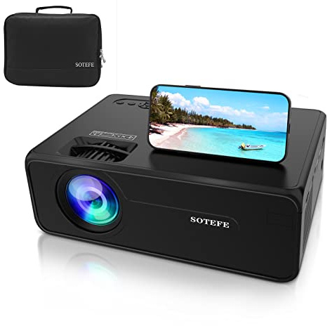 SOTEFE projektor bärbar – LED-videoprojektor 1080P Full HD kompatibel med TV-Stick iPhone Samsung, Huawei Smartphone TV-box, PS5, spelkonsol, HDMI, USB, TF-kort, AV hemprojektor kontorsfilm