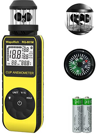 Cup Anemometer Handheld, WapoRich Wind Speed Meter 0.7～42m/s Portable Air Velocity Meter Measure Any Wind Direction, Temp(℃/℉) with Compass for HVAC Shooting Sailing Drone Boat Outdoor - RQ-881M