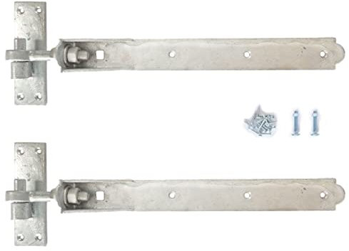 Adjustable Gate Hinges Heavy Duty Hook and Band Garden Shed Door in Galvanised or Black (Galvanised, 18 / 455mm)