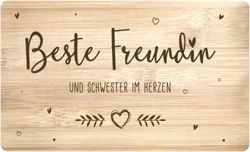 Tassenbrennerei Frühstücksbrettchen mit Spruch - Beste Freundin und Schwester im Herzen - Echtholz Made in Germany - Geschenk für Lieblingsfreundin