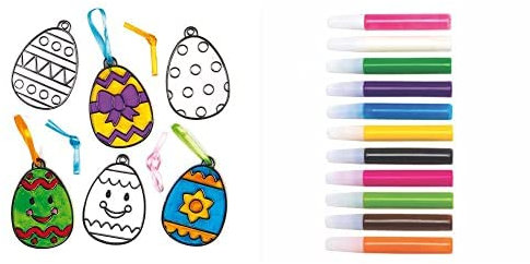 Baker Ross Easter Egg Suncatcher Decorations (Pack of 8)(AC666) and Suncatcher Paint Pens Bumper Pack (Pack of 12)(AT943)