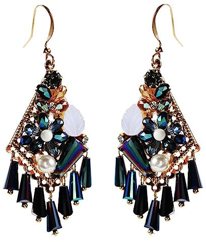 BUKEQILA Damen Lange Ohrringe Französische Ohrhänger Ohr Nadel aus 925 Sterling Silber Legierung synthetischer Kristall Ohrschmuck Böhmischer Stil Temperament Fashion Ohrringe