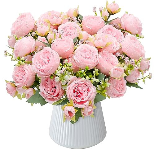 4 Bündel Pfingstrosen Künstlich, Fake Blumen Kunstblumen Deko, Kunstblumen wie Echt Seidenblumen für Hochzeit Home Tisch Party Fenster Dekoration (Rosa)