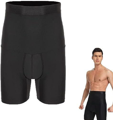 Ashopfun Slimboxers Kompressions-Shorts für Herren, Bauchkontrolle, Shapewear, unsichtbare nahtlose Kompression, Bodyshaper, hohe Taille, Trainer für Männer, Schwarz , L