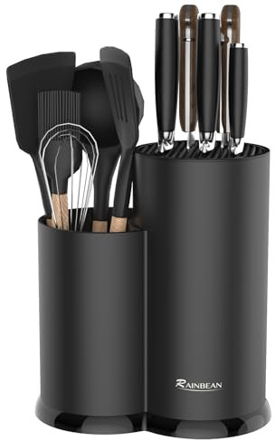 Messerblock Ohne Messer, Schwarz Universal runder Messerblockhalter unbestückt mit utensilienhalter, Messerblock leer - Hält 12 8-Zoll-messer, Für alle Küchenmesser geeignet