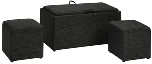 Set Arredo 2 Pouf e Cassapanca Contenitore con Cuscini 2 in 1 Convertibili in Vassoio da Portata, Poggiapiedi Sgabello Rivestimento in Tessuto Lino Grigio Ideale Arredamento Casa, Ufficio, Soggiorno