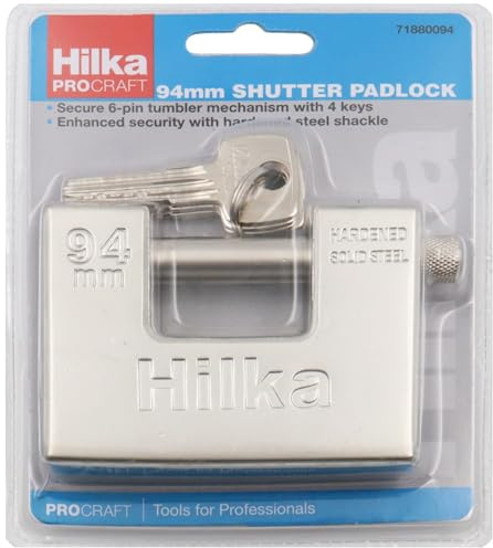 94mm HILKA Steel Shutter Padlock | Heavy Duty | Container | Maximum Security| 4 Keys | Safe | Shackle | Garage | Workshop | Building | Shop | Construction Site | Door Security Lock | UK Free P&P