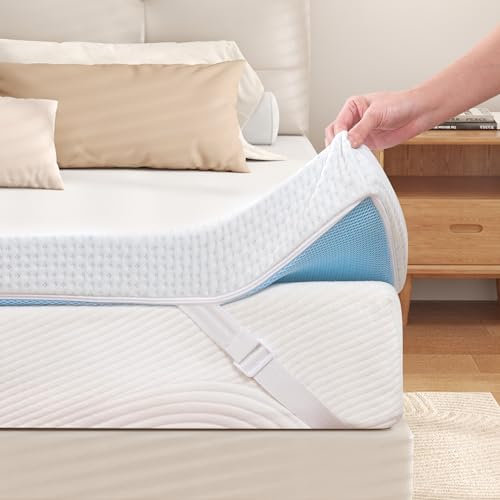 Hokway Topper 90 x 200 cm – 5 cm de Altura de Espuma viscoelástica de Gel con Funda de Fibra de bambú Transpirable y Lavable, Certificado Öko-Tex