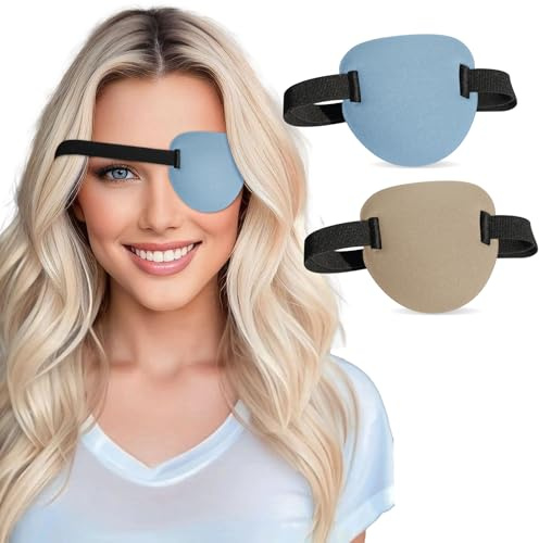 2 st 3D ögonlappar för vuxna och barn, justerbar medicinsk ögonlapp för höger eller vänster öga, ett ögonskydd för amblyopi, latöga, piratkostym (blå, hudfärg)
