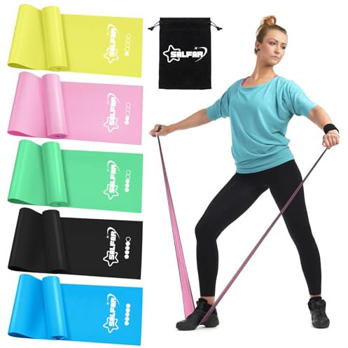 SALFAR Long Resistance Bands Set Men and Women, [Set of 5]– 1.5M Premium Quality Exercise Band with 5 Different Resistance Levels - Carrying Bag Included - Ideal for Home, Yoga, Pilates, Training