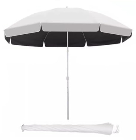 Parasol de Plage Ø220 cm/240 cm/260 cm, Parasol de Jardin, Parasol Extérieur avec Protection UPF50+, Poteau en Acier, Parasol Rond pour Balcon et Terrasse(Gray,220cm/7ft)