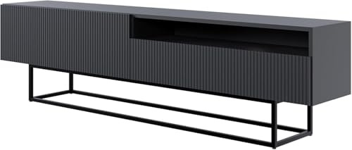 Selsey TV Schrank Board Sideboard Fernsehtisch Fernsehschrank 175 cm Schwarze Beine Mit Offenem Fach Gefräste Front Schwarz Veldio