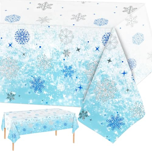PHOGARY 1 Pièces Nappe Reine des Neiges Anniversaire Décorations d’Hiver Fournitures de fête Nappes en Plastique Jetables, 54 x 108 inch