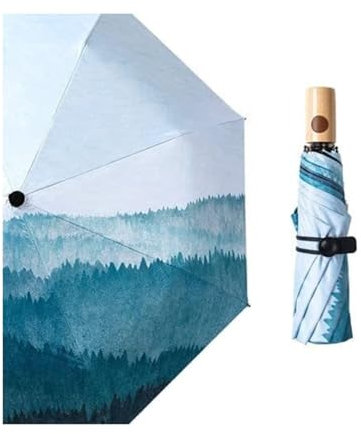 WIPPWER Folding Umbrellas Portable Three Folding Art Ink Painting Umbrella New Women Sunny Umbrellas Parasol Chinese Style Loyus Luggage Travel Gear(28cm manual)