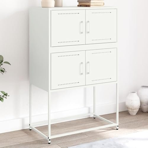 WIFESE Sideboard für Esszimmer Weiß Buffet Cabinet 68,5x38,5x107 cm Stahl Industrie-Stil Wohnzimmer Schlafzimmer Aufbewahrungsschrank Robustes und Stabiles Gestell Küchenschrank
