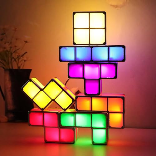 Wekity Night Light for Kids, Stackable LED 7 Colors 3D Puzzles Night Light Induction Interlocking Desk Lamp, DIY Tangram Light Blocks Puzzles lamp for Kids with USB Charger (Night Light-USB)