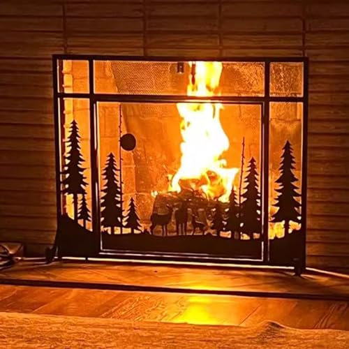 YFWOKSL Kaminschirm, Kaminschutz, schwarzer dekorativer Kaminschirm, freistehender Kaminschutz für Wohnzimmer/offenes Feuer/Holzöfen, Funken- und Flammenbarriere mit Antik-Finish (Größe: Höhe 100 cm