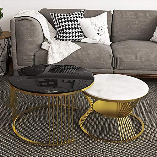 IUBGFTO Beistelltisch/Beistelltisch, Beistelltisch 2er-Set, runder Satztisch, Marmor-Couchtisch mit Metallrahmen für Wohnzimmer, Schlafzimmer, Studio, Büro,#4-A
