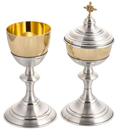 Holyart Calice et Ciboire Lisses Laiton argenté, Coupe Calice Bain d'or, Ciboire
