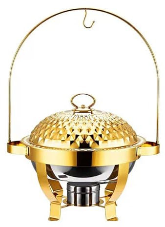 JLBopqaz Chafing Dish Buffet Set 8L, Chafing Dish in Acciaio Inox con Gancio, per Riscaldare Il Cibo Caldo, Chafing Dish Rotondo da 21 Pollici per Catering, Feste, Matrimoni, Buffet (Oro)