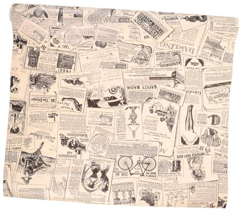 jojofuny Papier Peint Mural Autocollant Vintage Style Journal, Papier Contact Adhésif Cuisine, Salle De Bain Et Salon, Rouleau 45x297 Cm, Décoration Murale Diy, Adhérence Forte, Usage Domestique