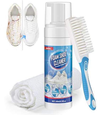 Jevvu Shoe Cleaner, 200ml Trainer Cleaner Foam for Removing Stains and Dirt, Shoe Cleaning Kit for White Shoes, Leather, Knit, Boots, Canvas, Fabric, Tennis, Suede (200ml)