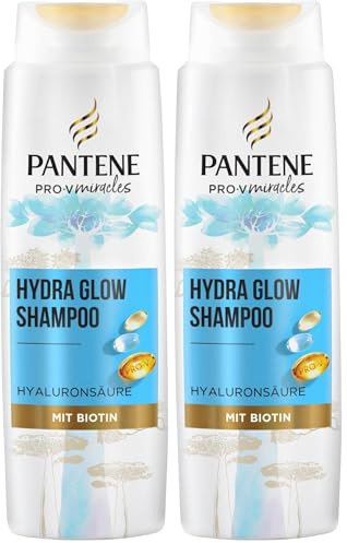 Pantene Pro-V Hydra Glow Feuchtigkeitsspendendes Shampoo mit Biotin 250ml. Pro-V Miracles Shampoo für Trockenes, Geschädigtes Haar, mit Hyaluronsäure, spendet Feuchtigkeit, mit Vitamin B5
