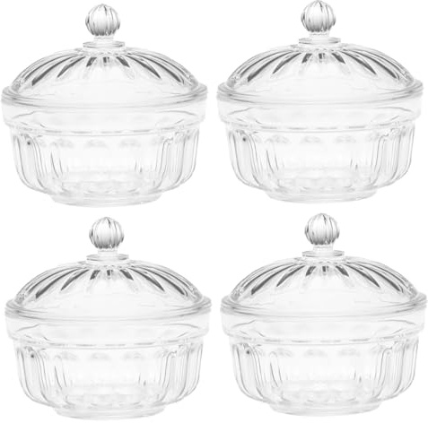 CLISPEED Sucrier en Acrylique Transparent 4 Pièces Couvercle Anti-éclaboussures Bol à Apéritif Réutilisable Récipient à Fruits Saladier Polyvalent pour Buffet Fête Mariage