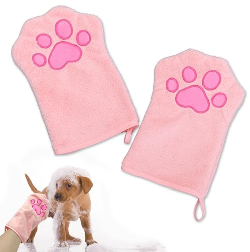 Niuhong 2 Pcs Hundehandtuch Katzen Reinigung Handschuhe Haustiere Saugfähiges Reinigungstuch Weich & Langlebig Mikrofaser Handtuch Handschuhe Hunde Katze Andere Klein Tiere (rosa)