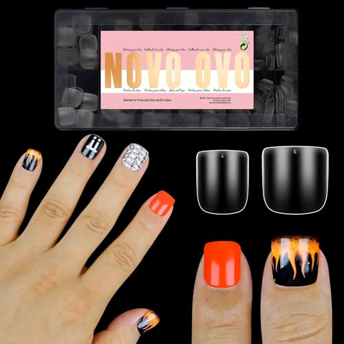 NOVO OVO Pointes de Faux Ongles Extra Courtes pour Hommes et Femmes avec Ongles Larges et Courts, Faux Ongles Carrés Épais Ronds à Couverture Complète Press on, Gel Doux pour Kit d'Extension d'Ongles