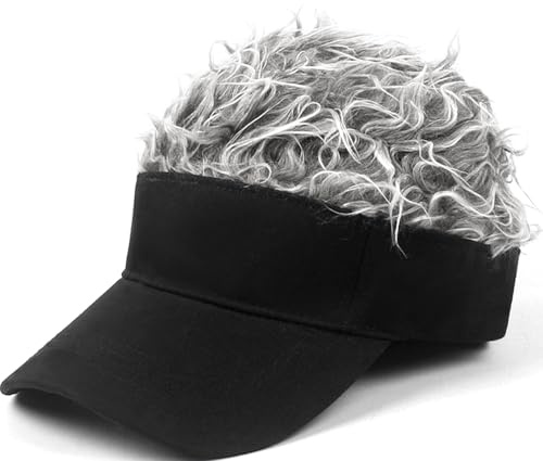 YeeHeen Mens Visor Cap Wig Spiked Adjustable Baseball Cap Sun Hats with Fake Hair