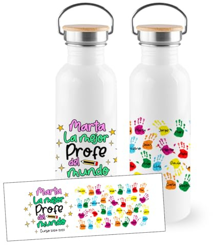 LINFORMAL Botella Personalizada Profesora 750 ml, Regalo Personalizado Profesora Fin de Curso, Detalle de Clase con Nombre y Alumnos para Maestra, Seño o Tutora - La mejor profe -