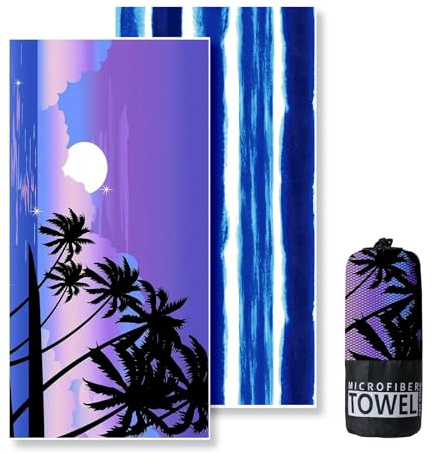 Lorymachy Mikrofaser Strandtuch - 180x100 cm Strandtuch XXL, 250GSM Schnelltrocknendes Badetuch Strand, Hautverträglich Beach Towel für Strand, Ausgestattet mit Aufbewahrungstasche(Blaue Kokospalme)