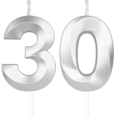 Yiran 3D Silber Geburtstagskerzen,Geburtstagskerzen Zahlen 30,Kuchendeko Geburtstag,Geburtstagskerzen für Geburtstagsdeko,Kuchen Dekoration für Männer Frauen Geburtstag Jubiläen Party