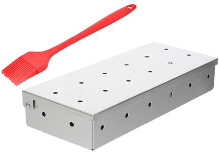 Kisangel Caja Ahumadora Para Barbacoa Al Aire Libre Cepillo De Silicona, Acero Inoxidable, Set 2 Piezas Para Ahumar Carne y Verduras, Accesorio Parrilla Resistente y Fácil De Limpiar