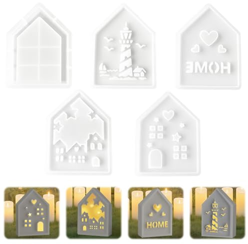 ChilArt 5 Stück Silikonformen Gießformen Häuser,Silikonform Haus | Gipsformen zum Gießen, Silikon Gießform Häuser für DIY Handwerk,Geschenke für Mama, Papa und Freundin