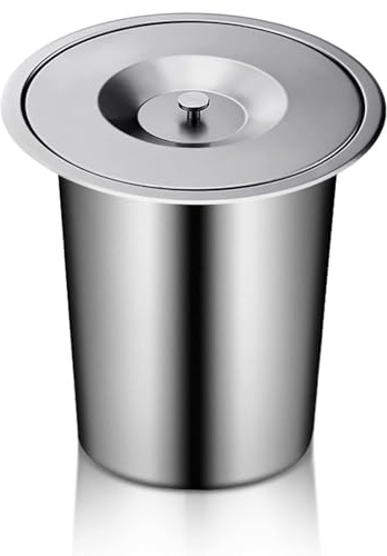 Cubo de Basura de Acero Inoxidable Empotrado, Cubo de Basura Redondo para encimera, conducto de Basura Oculto Empotrado con Tapa, Cubo de Basura Integrado para Escritorio de gabinete de coci